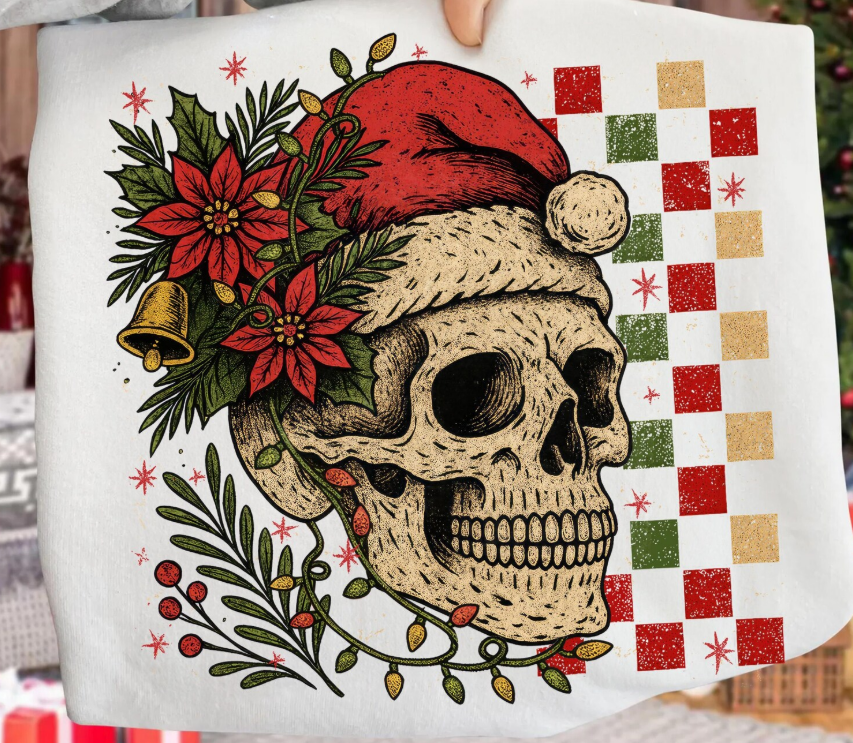 Floral Checkered Christmas Skull- 2025