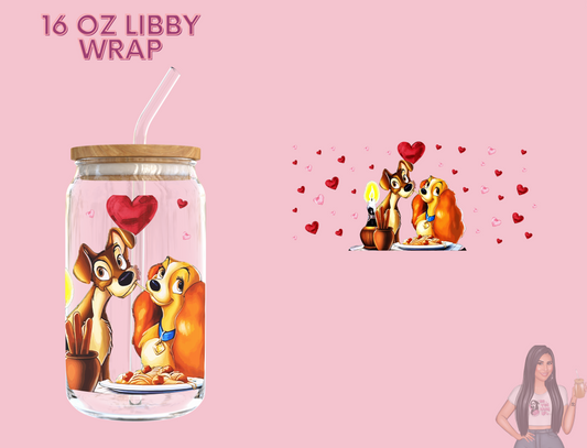 Lady & The Tramp valentines Libby glass can 16 oz