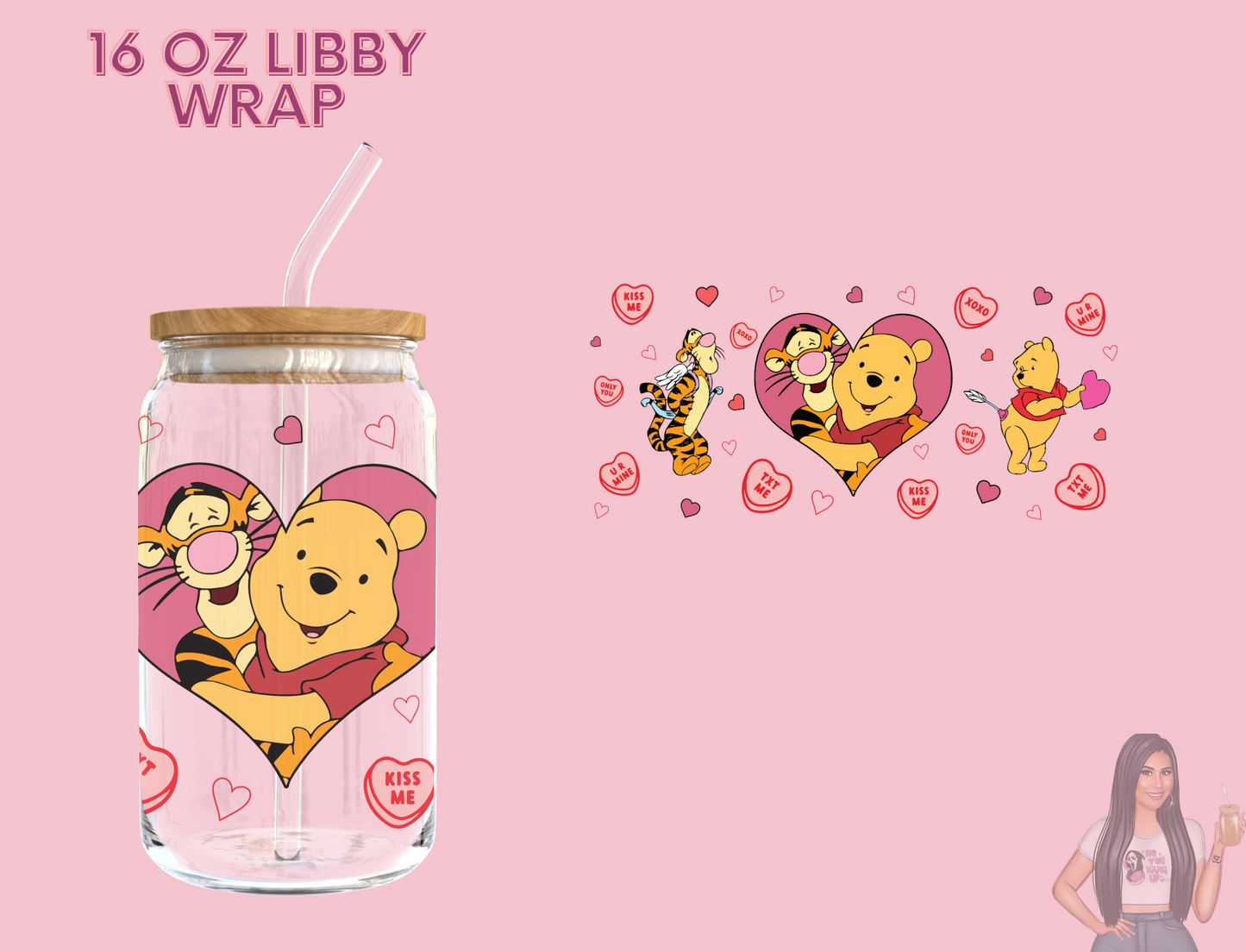 Pooh & tigger valentines Libby glass can 16 oz