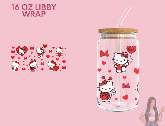 Pink kitty valentines Libby glass can 16 oz