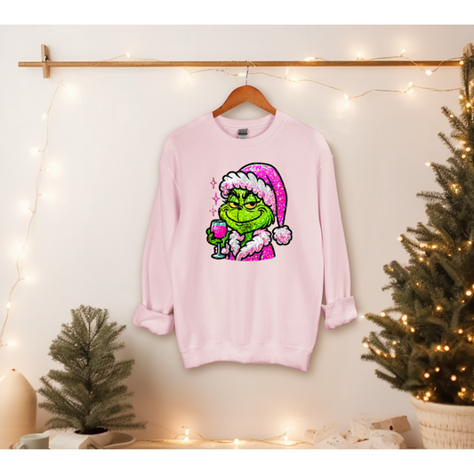 Faux Glitter Grinch Crewneck- 2023