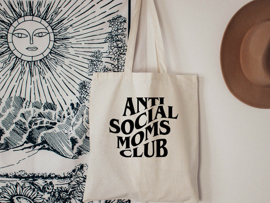Anti social moms club tote bag