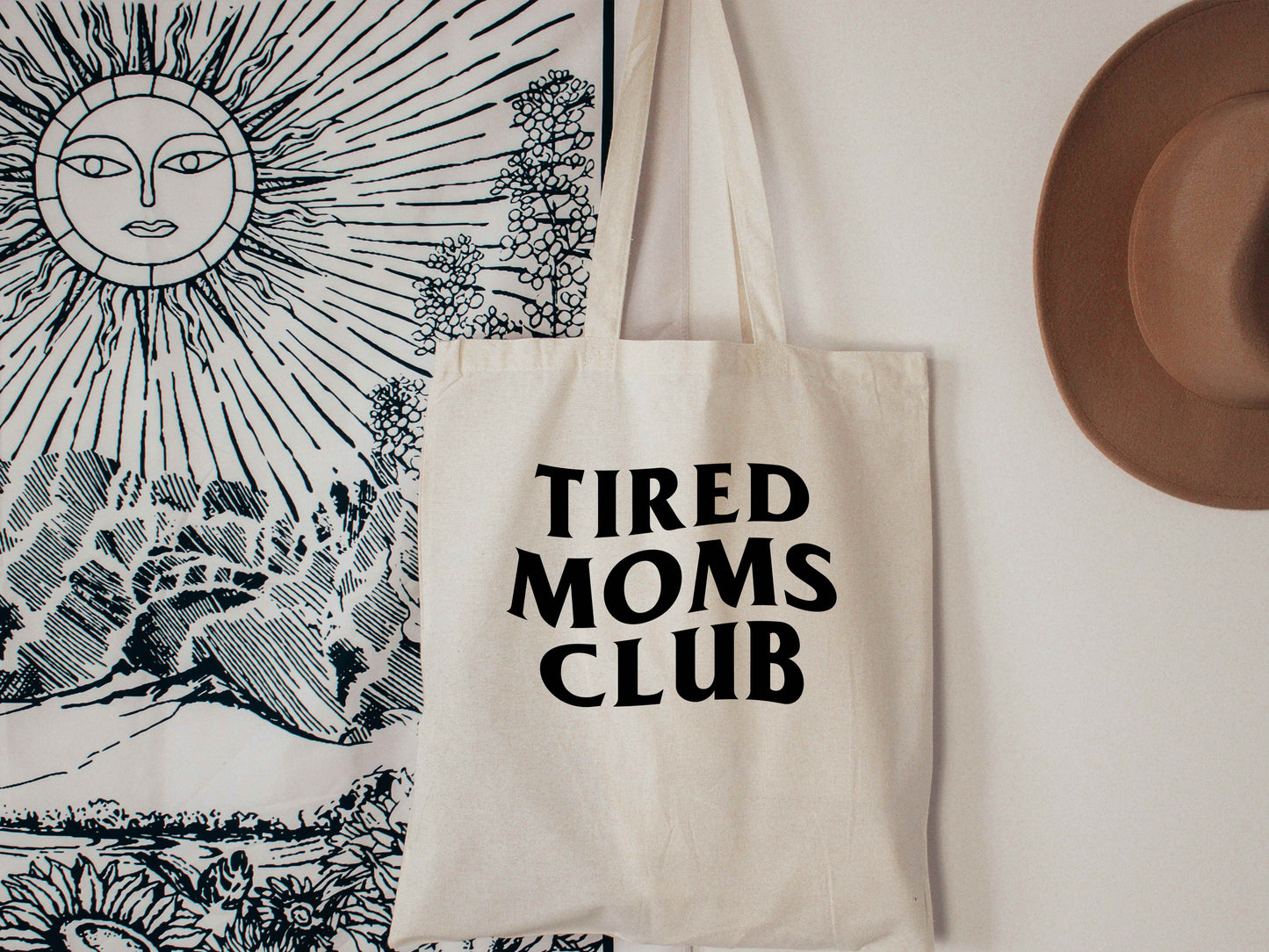 Tired moms club tote bag