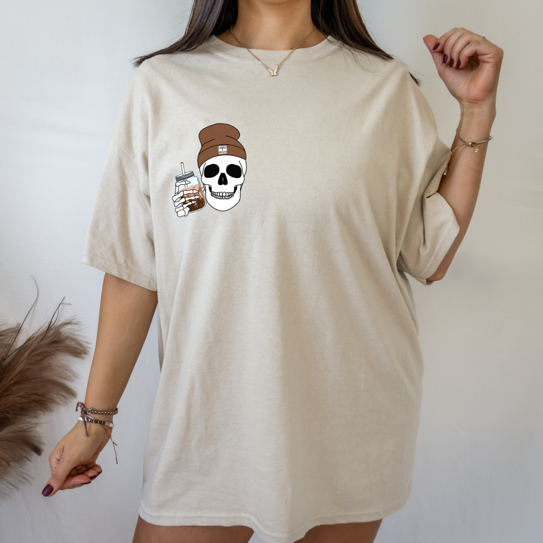 Skull and iced coffee pocket decal T-Shirt