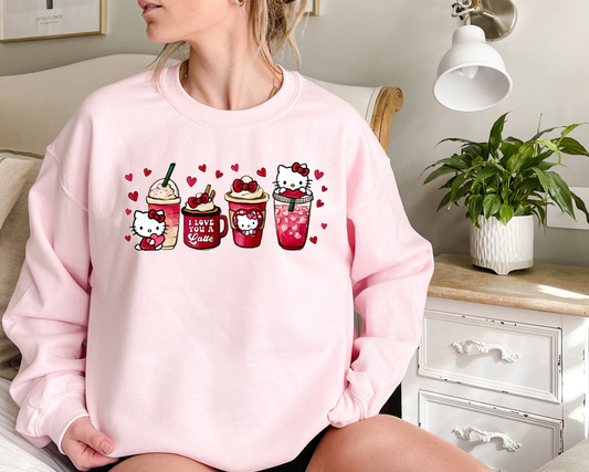 Valentines pink kitty Latte Crewneck- 2023